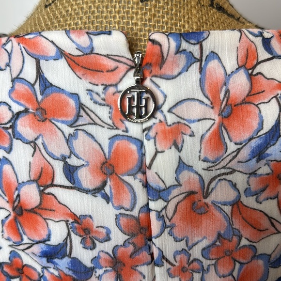 Tommy Hilfiger Sz 8 Coral Blue Floral Chiffon Flowy Lightweight Faux Wrap Dress - Picture 12 of 16